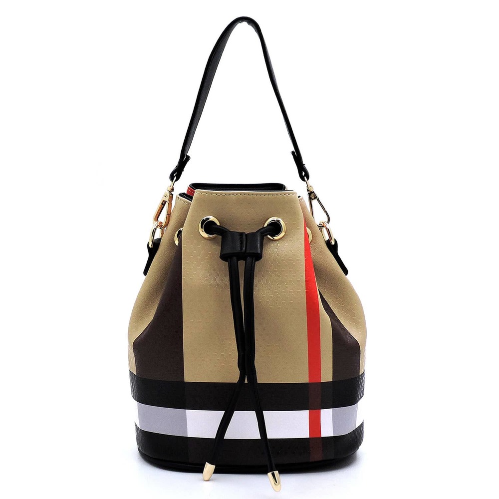 Plaid black tone bucket bag
